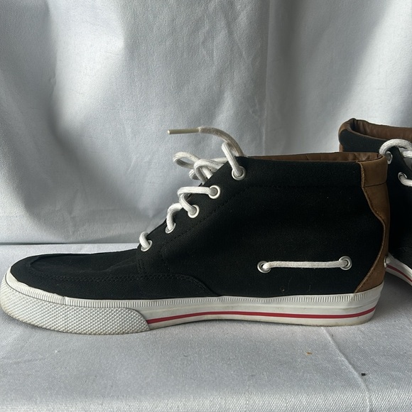 Ralph Lauren Polo 00001629 Hightop canvas black and tan leather mens sneaker 10D - Picture 4 of 10
